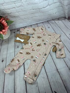 NWT lila + Jack holiday Print footie w headband 6-9M cottagecore festive neutral